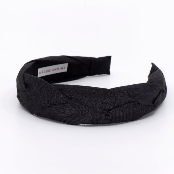 black braided headband on a white background