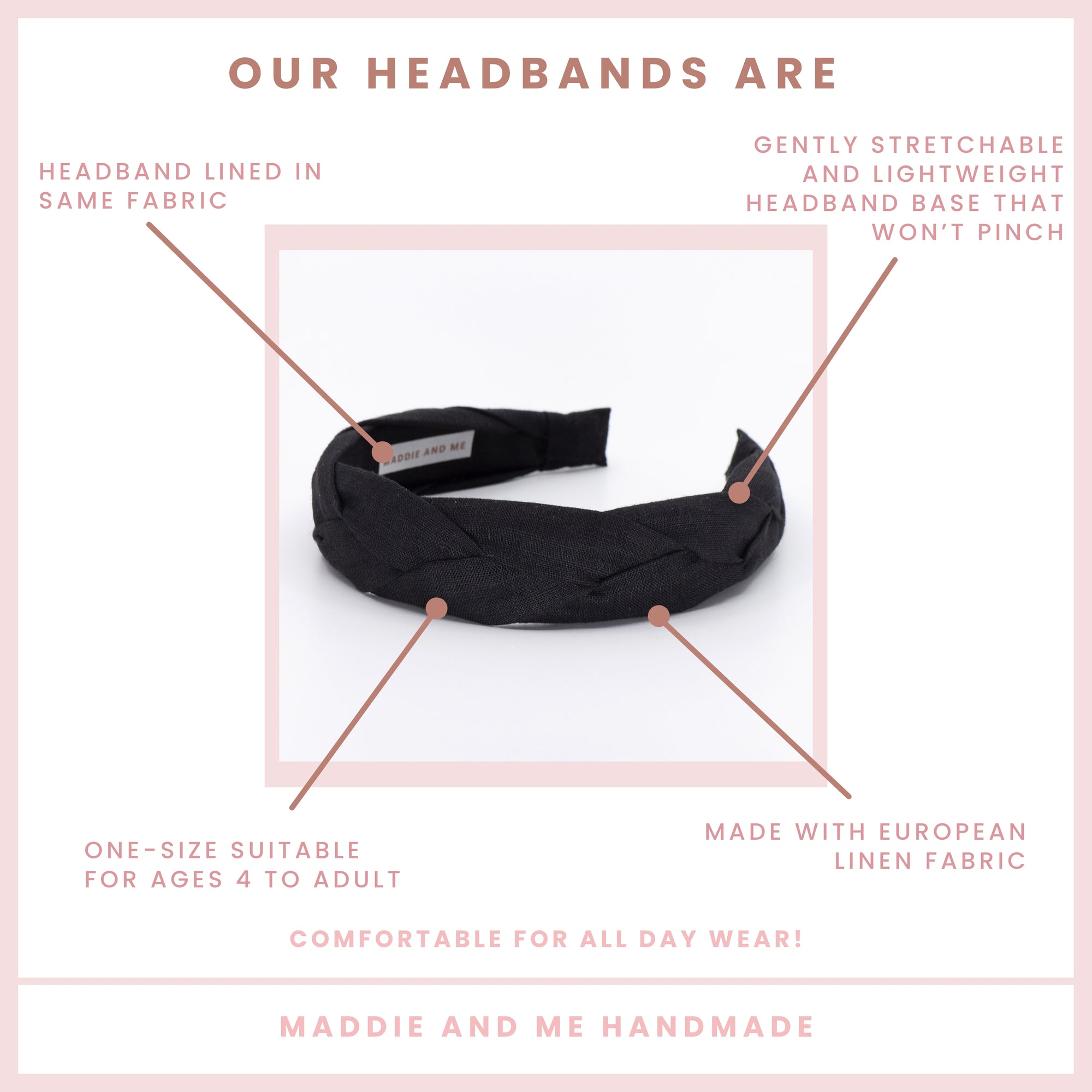 black braided headband on a white background