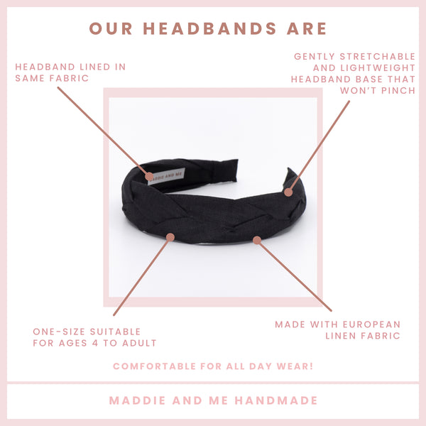 black braided headband on a white background