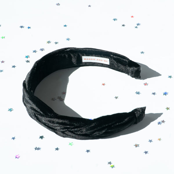 Black 100% Mulberry Silk Velvet Braided Headband