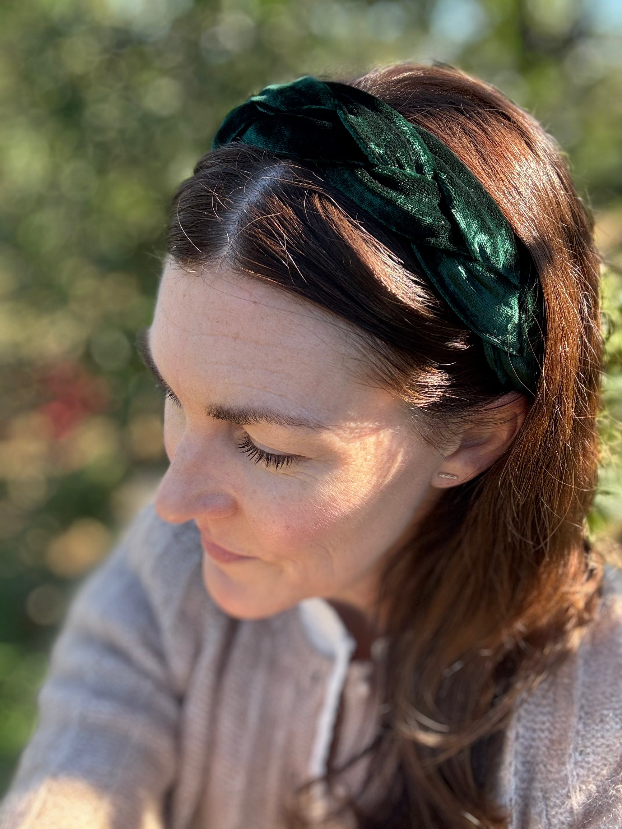 Forest Green 100% Mulberry Silk Velvet Braided Headband