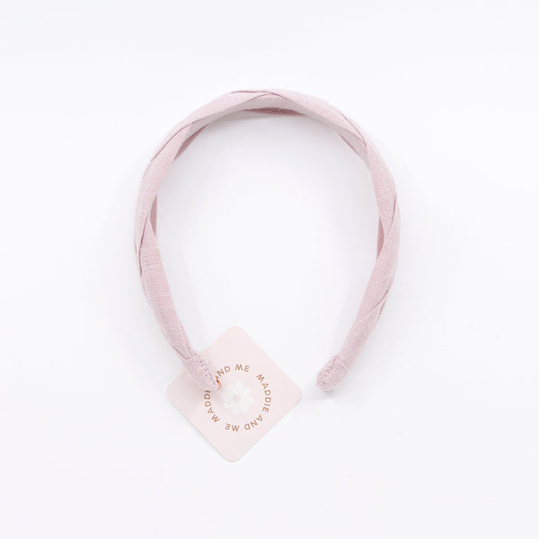 light pink braided headband on a white background with tag