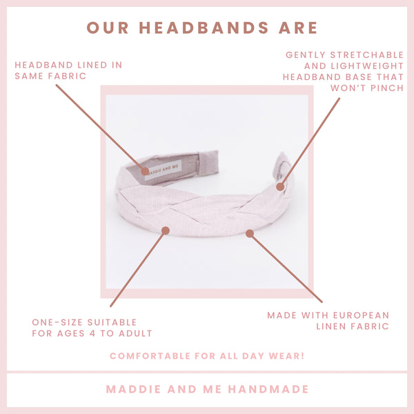 light pink braided headband on a white background
