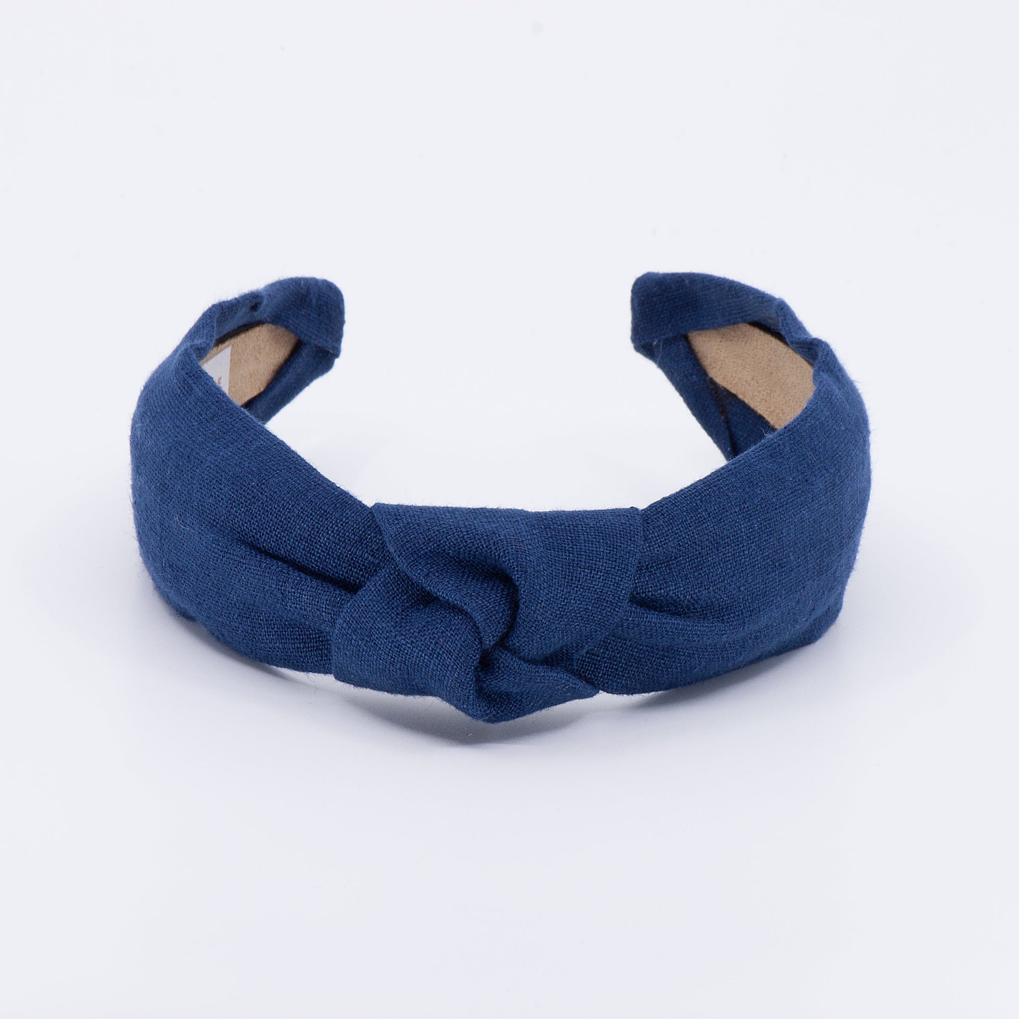 navy linen headband on a white background
