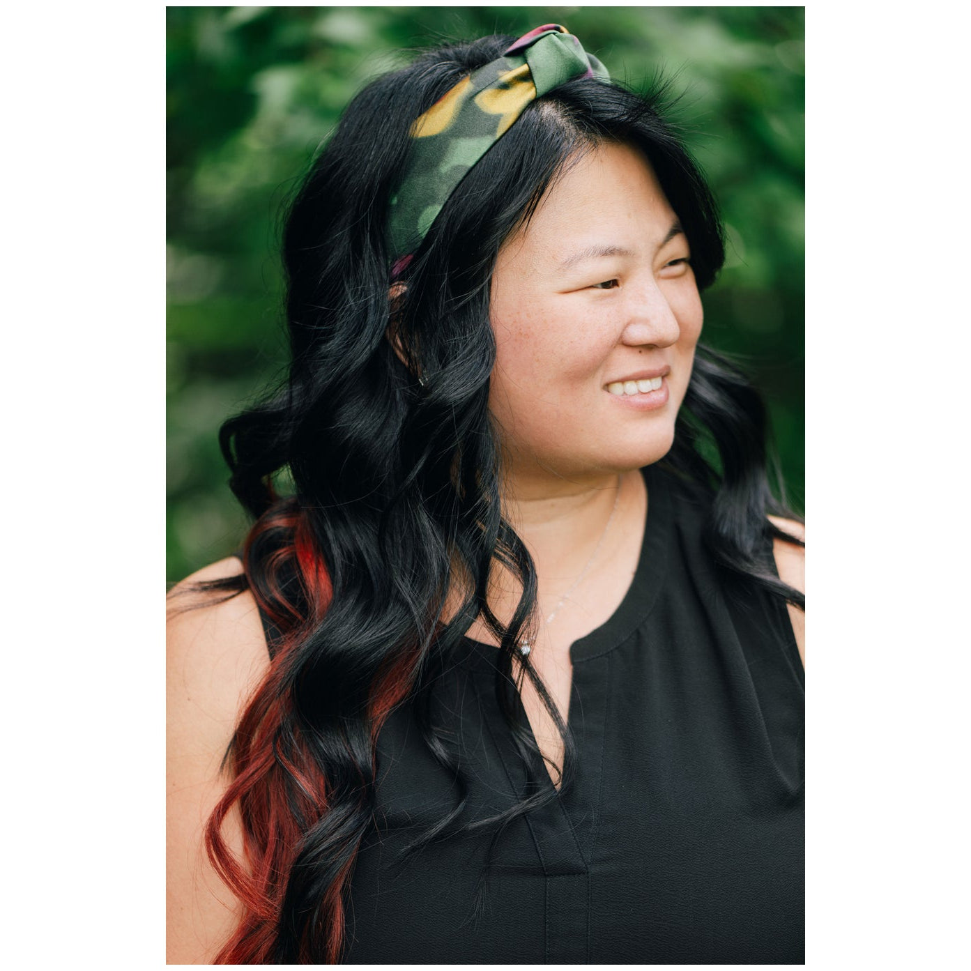Silk knotted headband when worn 
