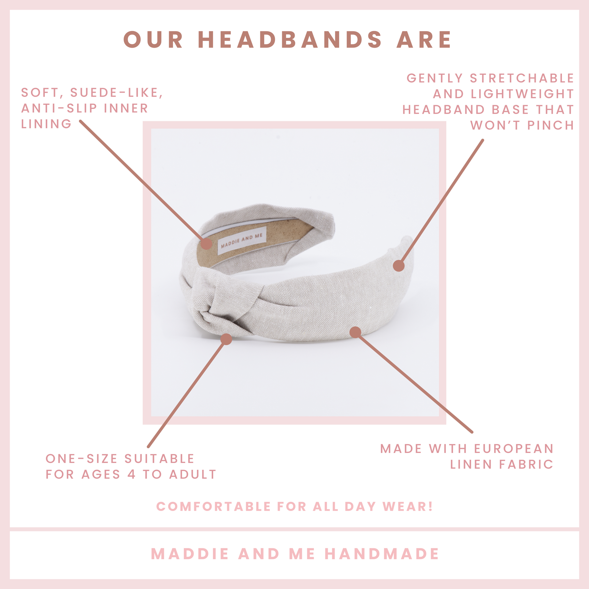 linen knotted headband on a white background