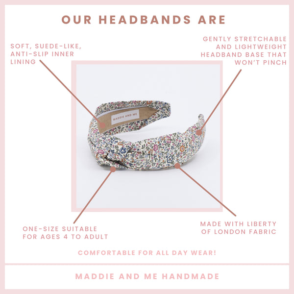 floral knotted headband on a white background