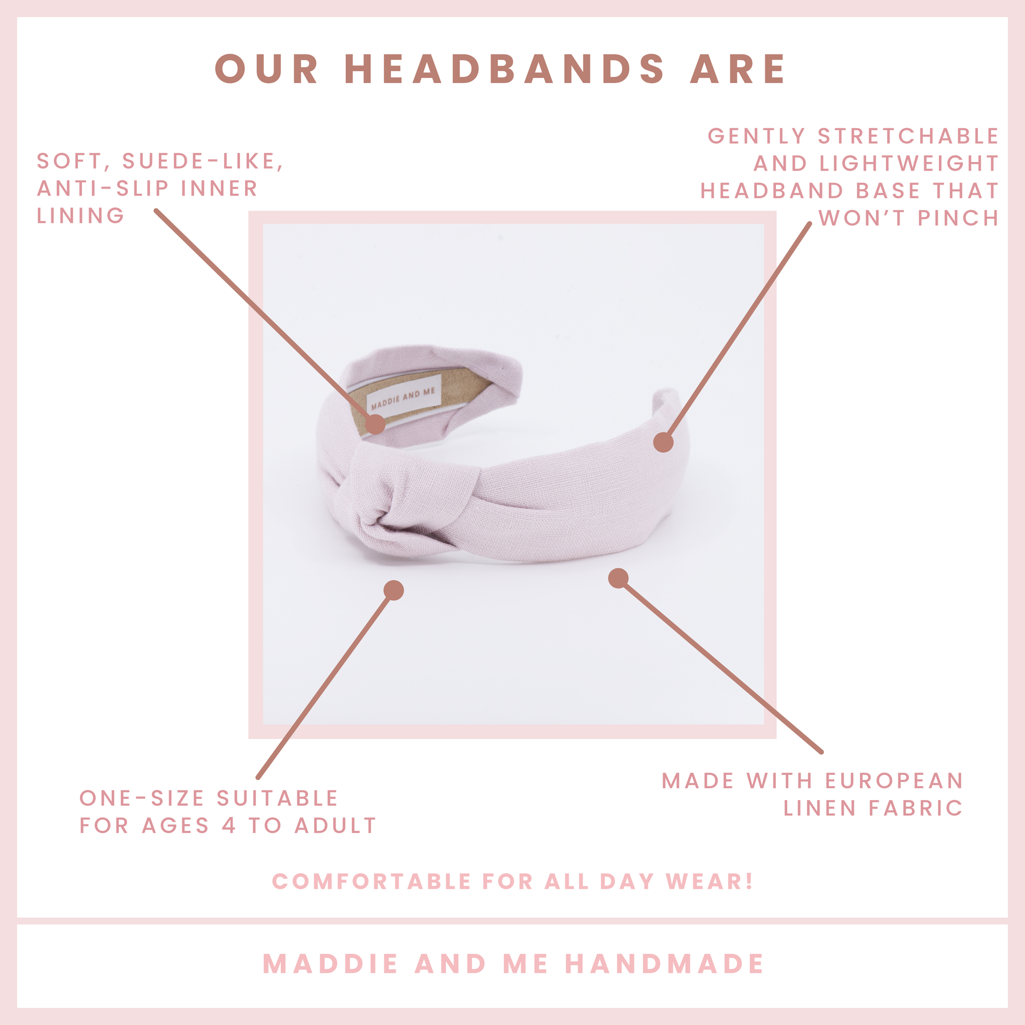light pink linen knotted headband on a white background