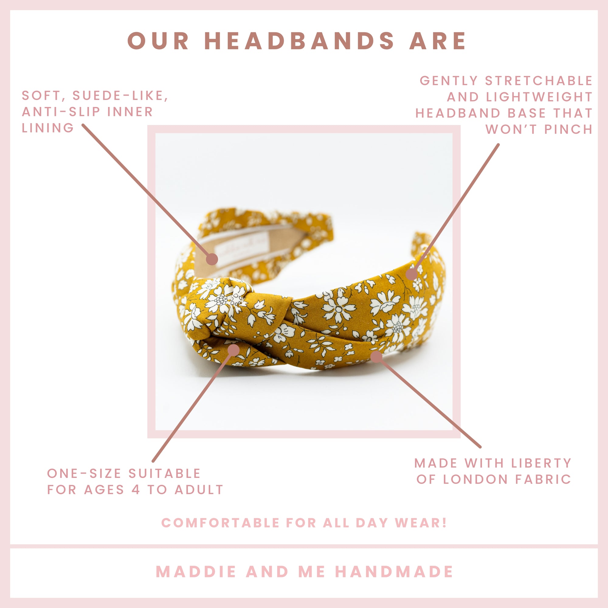 mustard floral headband on a white background