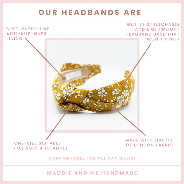 mustard floral headband on a white background