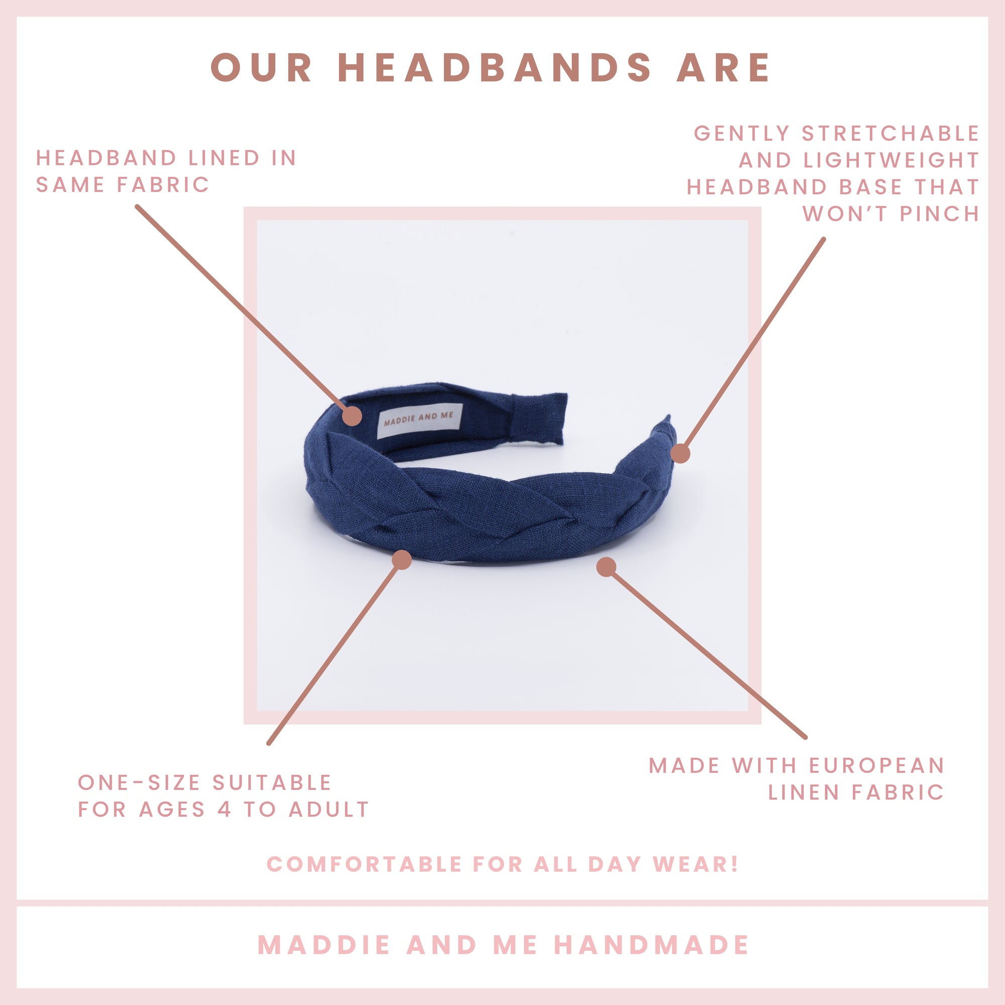 navy braided headband on a white background