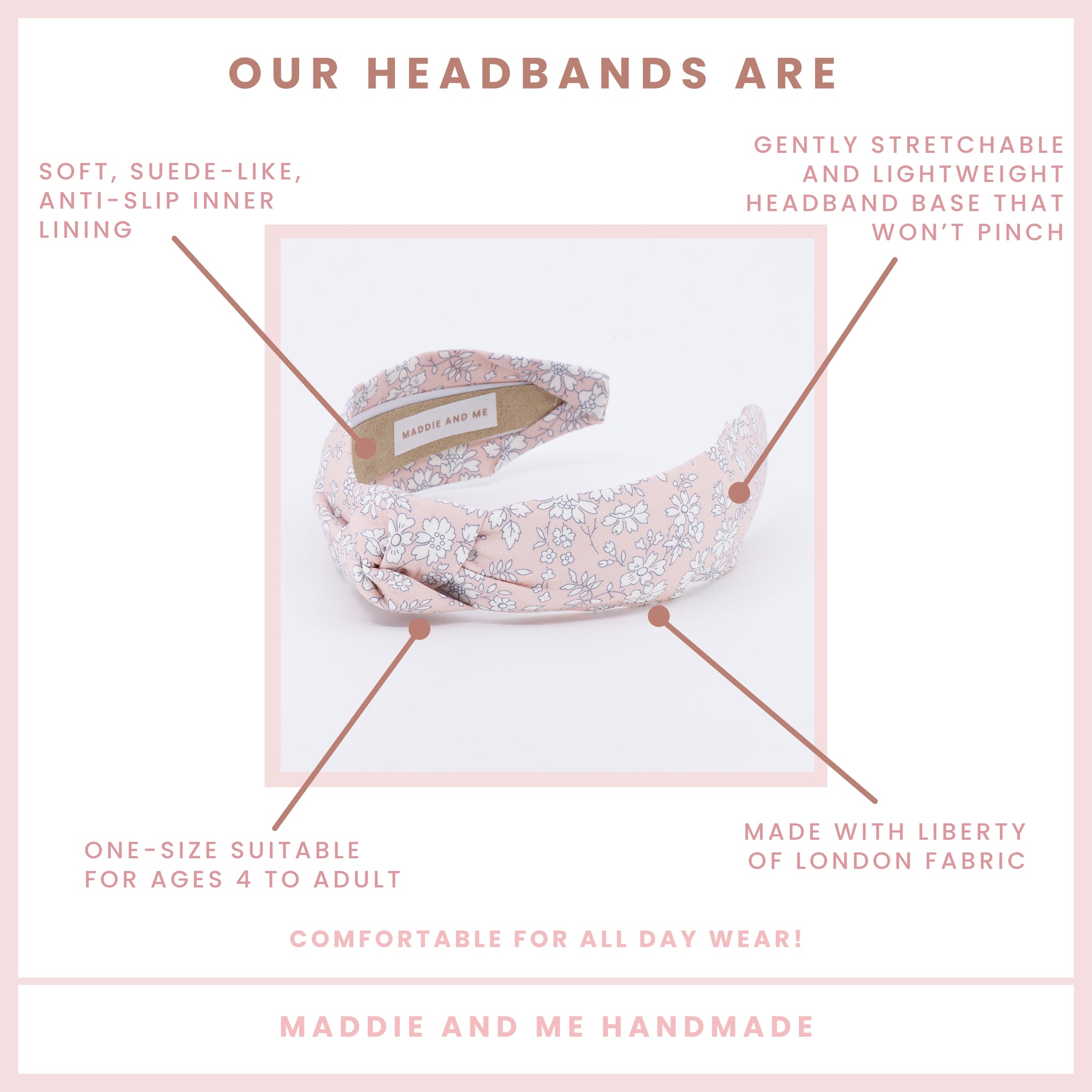 peach floral patterned headband on a white background