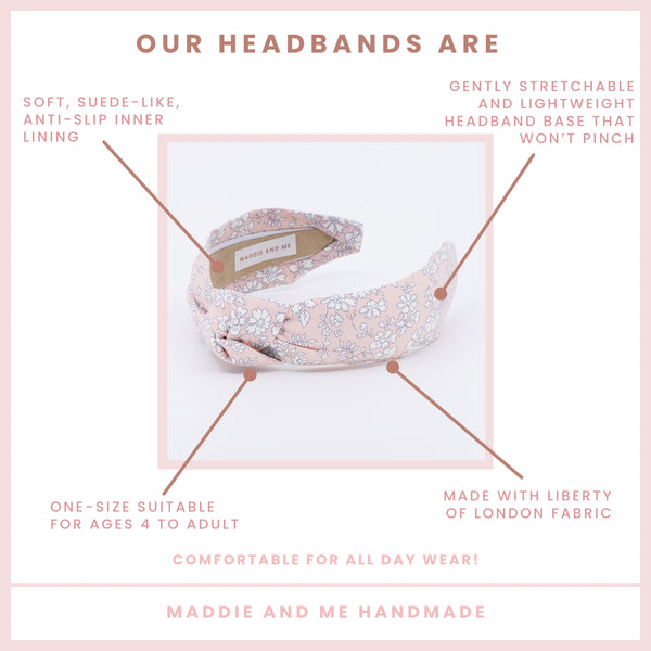 peach floral patterned headband on a white background