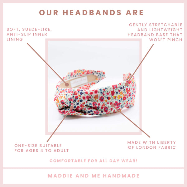 floral knotted headband on a white background